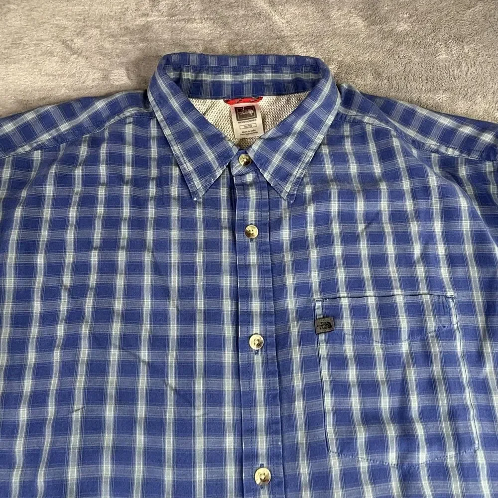 The North Face Shirt Mens XL Blue‎ Plaid Long Sleeve Button Up Vented Hiking